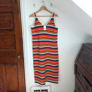 MARINE LAYER Colorful Multi-Stripe Crochet Midi Dress NEW Size L